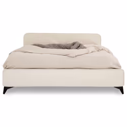 Lit double RAVELLO 140x190 cm Revêtement en tissu Lit style moderne pour 2 personnes Cadre de lit avec sommier inclus Blanc