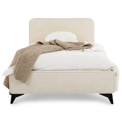 Lit simple LEVERDA 90x190 cm Revêtement en tissu Lit style moderne pour 1 personne Cadre de lit avec sommier inclus Blanc