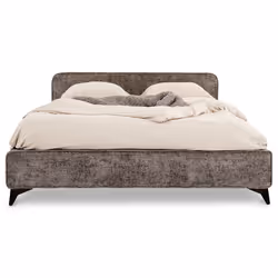 Lit double LEVERDA 140x190 cm Revêtement en tissu Lit style moderne pour 2 personnes Cadre de lit avec sommier inclus Gris