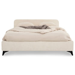 Lit double LEVERDA 140x190 cm Revêtement en tissu Lit style moderne pour 2 personnes Cadre de lit avec sommier inclus Blanc