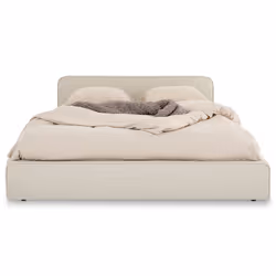 Lit double BELARTI 140x190 cm Revêtement en tissu Lit style moderne pour 2 personnes Cadre avec sommier inclus Blanc crème