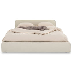 Lit double BELARTI 140x190 cm Revêtement en tissu Lit style moderne pour 2 personnes Cadre avec sommier inclus Blanc crème