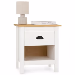 Table de chevet blanche TILLY H 50 cm en bois massif finition laquée avec 1 tiroir et 1 étagère table de nuit