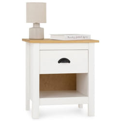 Table de chevet blanche TILLY H 50 cm en bois massif finition laquée avec 1 tiroir et 1 étagère table de nuit