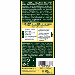 LOGONA Volumen Shampoo Bier & Bio-honig 500 ml Shampoing Non-professionnel Femmes