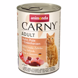 animonda Carny chicken, turkey + duck hearts, Adulte, Poulet, Canard, Cœur, Dinde, 400 g, Sans grain, Sans soja