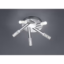 Le plafonnier BOLSA par Trio Lighting est composé d'une structure ronde en métal chromé avec 5 diffuseurs cylindriques en acr ...