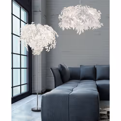 Suspension lampe suspension feuille lumière salle à manger lampe salon chambre lumière feuilles blanches, métal chromé, 4 ampoules E14, h 150 cm