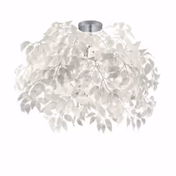 Le plafonnier LEAVY par Trio Lighting est composé d'une plaque en métal chromé et d'une cascade de feuilles en plastique blan ...