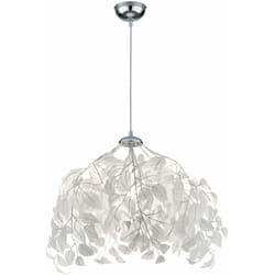 Reality Leuchten - Lampe à suspension, plafonnier, lampe de salon, lampe de salle à manger, métal chromé feuilles blanches, 1x E27, h 150 cm
