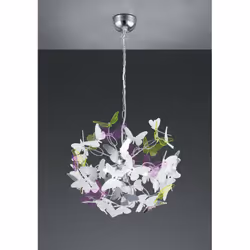 La suspension BUTTERFLY par Trio Lighting est composée d'une structure en métal finition chrome avec un diffuseur décoré de p ...