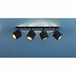 Le spot TOMMY par Trio Lighting est composé d'une plaque rectangulaire en métal finition noir mat et de 4 spots orientables e ...