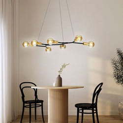 Trio - Plafonnier rétro suspension 7 flammes laiton noir, 7x E27, IP20, LxPxH 91x45x150cm, salon salle à manger chambre
