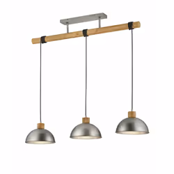 La suspension DELHI par Trio Lighting est composée d'une tige cylindrique en bois naturel et de 3 diffuseurs en forme de dôme ...