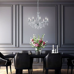 Trio - Lustre Cristal Lampe de plafond Lustre Lampe de salle à manger Lampe de salon, métal chromé, 8x E14 douilles, DxH 68,5x150 cm