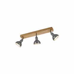 Plafonnier DELHI 3 spots en métal nickel mat avec éléments décoratifs en bois. Ampoule non incluse. Ampoules recommandées : 3 ...