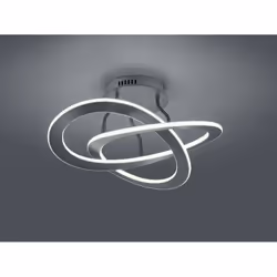 Le plafonnier OAKLAND par Trio Lighting a une structure de couleur anthracite avec une rosace ronde et un diffuseur formé de ...
