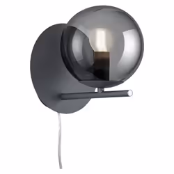 TRIO, Applique, Pure;1xE14, max.28,0 W;Verre, Fumé, Corps: Métal, Antracite;L:18,0cm, H:20,6cm, P:21,0cm;Interrupteur de cord ...
