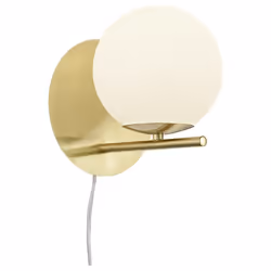TRIO, Applique, Pure;1xE14, max.28,0 W;Verre, Blanc, Corps: Métal, Laiton mat;L:18,0cm, H:20,6cm, P:21,0cm;Interrupteur de co ...