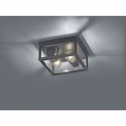 PLAFONNIER D'EXTÉRIEUR GARONNE DOUBLE LAMPE FONTE D'ALUMINIUM ANTHRACITE ET VERRE CLAIR IP44 24X24CM Famille de produits : Pl ...
