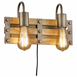 TRIO, Applique, Khan;2xE27, max.28,0 W;Bois naturel, couleur de bois, Corps: Métal, nickel antique;L:35,0cm, H:20,0cm, P:11,0 ...