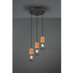 Suspension Tosh Noir 3xE27 Cage Bois Et Métal Ø28 cm Trio Lighting