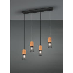 Trio - Suspension Tosh Noir 4xE27 Bois Et Métal Cage L65 cm Lighting