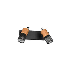 Applique Led culot 2 x E14 support métal noir douilles bois Trio Tosh ii