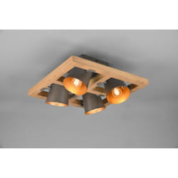 Plafonnier Carré 4 Spots Orientables Bois Et Métal Nickel Cloche Trio Lighting