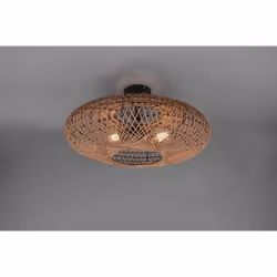 Plafonnier Led Hedda de chez Trio, abat-jour sisal couleur naturelle et armature métal noir. Look épuré, idéal dans salon, sa ...