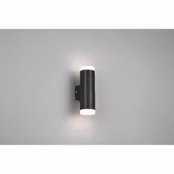 L'applique murale RAY par Trio Lighting est en plastique noir, de forme cylindrique avec double diffuseur blanc. Source LED i ...