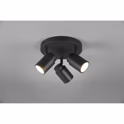 Le plafonnier ANGELO de la marque Trio Lighting a un cadre rond en métal noir avec 3 spots cylindriques orientables. Il est p ...