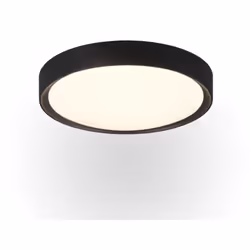 Le plafonnier CLARIMO par Trio Lighting se compose d'une structure ronde avec un bord en plastique noir et un diffuseur en ac ...