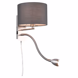 TRIO, Applique, Hotel;1xE14, max.40,0 W;incl. 1 x LED,SMD,3,1 Watt,3000K,310 Lm.;Tissu, Gris, Corps: Métal, Nickel mat;L:20,0 ...