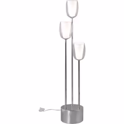 Lampadaire Barret TRIO, chrome et abat-jour en verre, compatible LED, interrupteur à pédale, économique et élégant. Éclairage ...