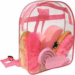 Kit de pansage pour chevaux - KERBL - Sac à dos transparent - Accessoires roses