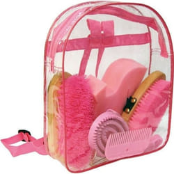 Kit de pansage pour chevaux - KERBL - Sac à dos transparent - Accessoires roses