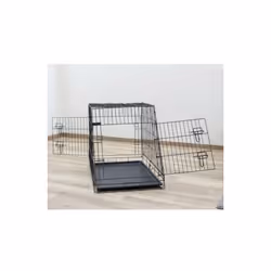 Cage de transport métal pliante pour chien ou chat - Pan incliné. Conçue en grillage soudé chromé, maille 13.5 x 3.5 cm. Fond ...