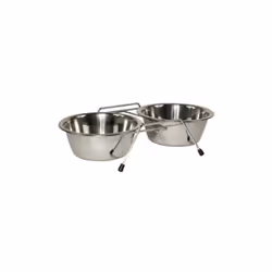 Support double avec deux gamelles inox - Contenance : 900ml chacune - Pour chien.
