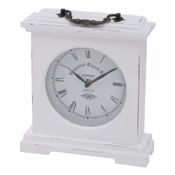 Boltze 5231600, Table, Horloge analogique, Rectangle, Blanc, Verre, Métal, Bois, Batterie