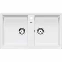 Évier de cuisine à deux bacs Zia 9 couleur blanche matériau SILGRANIT® PuraDur® convient pour montage sur plan évier à positi ...