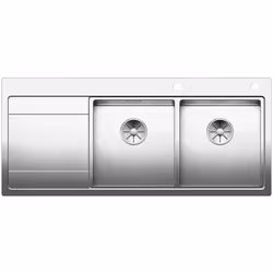 évier, à encastrer à fleur, en acier inox lisse, BLANCODIVON II 8S IF , 2 cuves, 1 égouttoir, vidage 90mm automatique InFino, ...