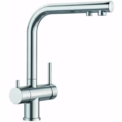 Mitigeur de cuisine avec eau chaude courante, eau froide et eau filtrée couleur chrome levier de commande à droite pour le mé ...