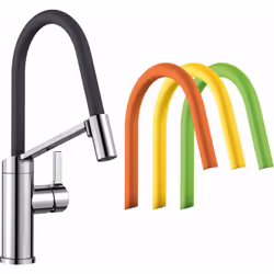 Mitigeur d’évier avec bec flexible couleur du bec gris lave, possibilité de remplacer par les couleurs kiwi, orange et citron ...