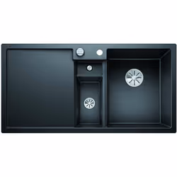 Évier de cuisine Collectis 6 S avec excentrique (commande du vidage), grand bac à droite couleur noire matériau SILGRANIT® Pu ...