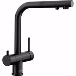 Mitigeur de cuisine avec eau chaude, eau froide et eau filtrée couleur : noir mat levier de commande à droite pour le mélange ...