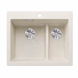 Évier de cuisine Pleon 6 Split couleur blanc doux (blanc soft) matériau SILGRANIT® PuraDur® convient pour un montage par le d ...