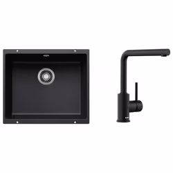BLANCO ROTAN 500-U &amp; MILA noir mat, Evier encastré, Rectangulaire, Acier inoxydable, Noir, 1 bols, Rectangulaire