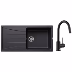 BLANCO SONA XL 6 S &amp; MIDA-S noir mat, Evier à poser, Rectangulaire, Acier inoxydable, Noir, 1 bols, Rectangulaire