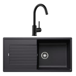 Pack évier et mitigeur - BLANCO - ZIA XL 6 S - Silgranit noir - Mitigeur MIDA noir mat - Cuve XL 100x50 cm
